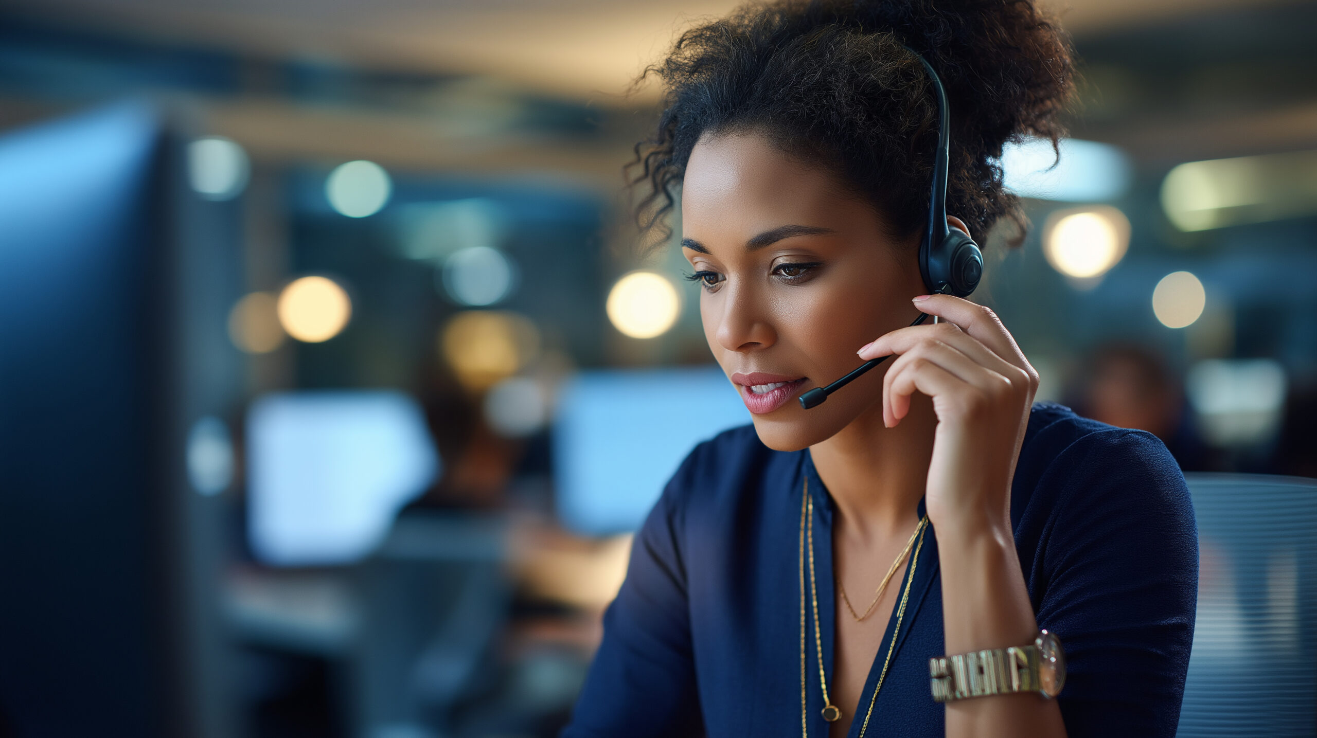 Hands wearing headset assisting customers professionally call center agent with focused determination shown professional service environment with commitment visible business